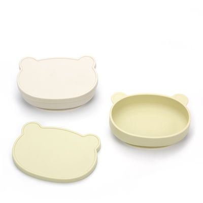 placa suplementar do alimento da bacia do bebê do silicone 50K com a bacia resistente da queda das crianças dos desenhos animados do urso da tampa